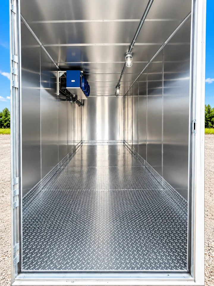 Cold-storage interior of a 20 ft refrigerated container
