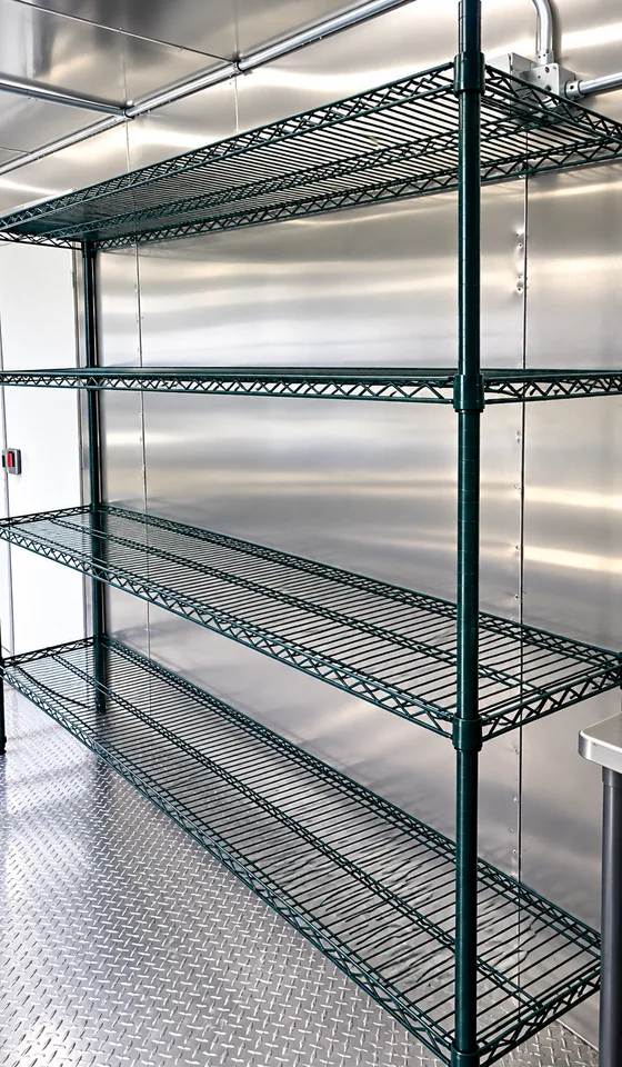 Interior of a 38 ft low-temperature commercial dish trailer